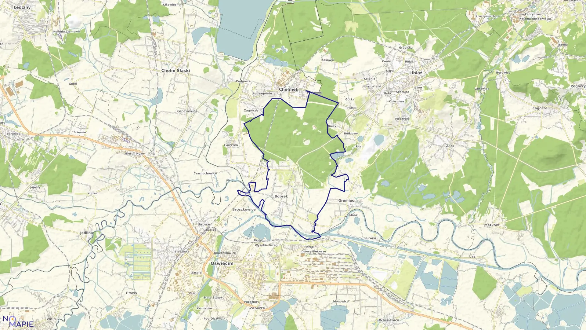 Mapa obrębu Bobrek w gminie Chełmek