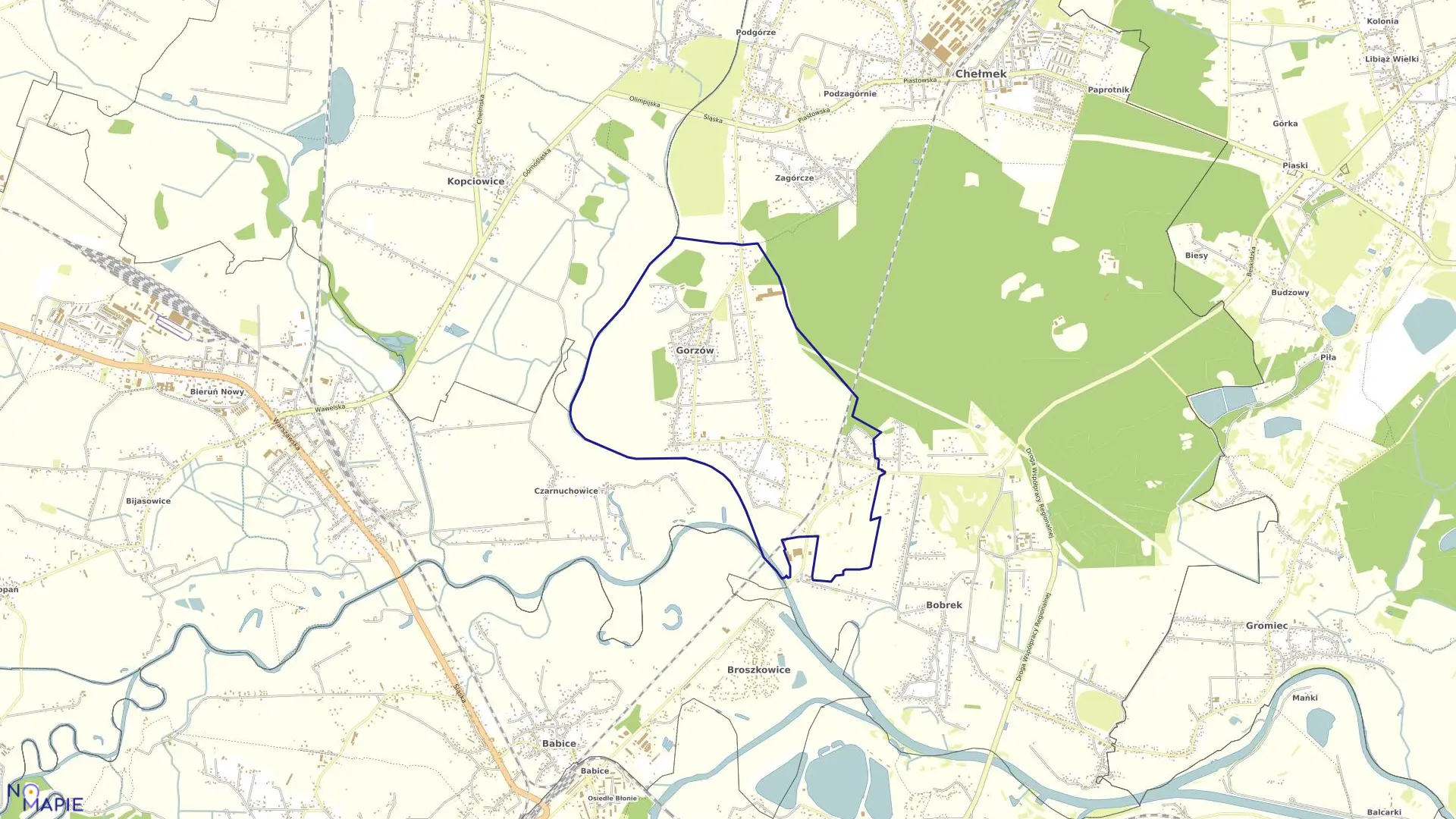 Mapa obrębu Gorzów w gminie Chełmek